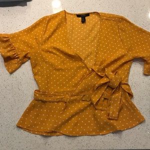 Yellow polka dot wrap around blouse